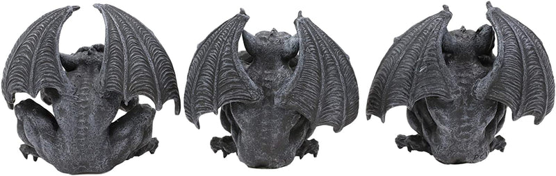 Ebros Winged See Hear Speak No Evil Squatting Gargoyle Shelf Sitters 3.75" Tall