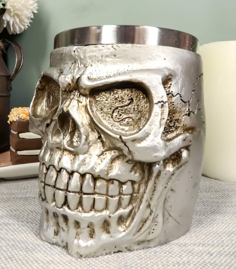 Grinning Silver Alien Skull Mug 14oz Extra Terrestrial UFO Tankard Beer Stein