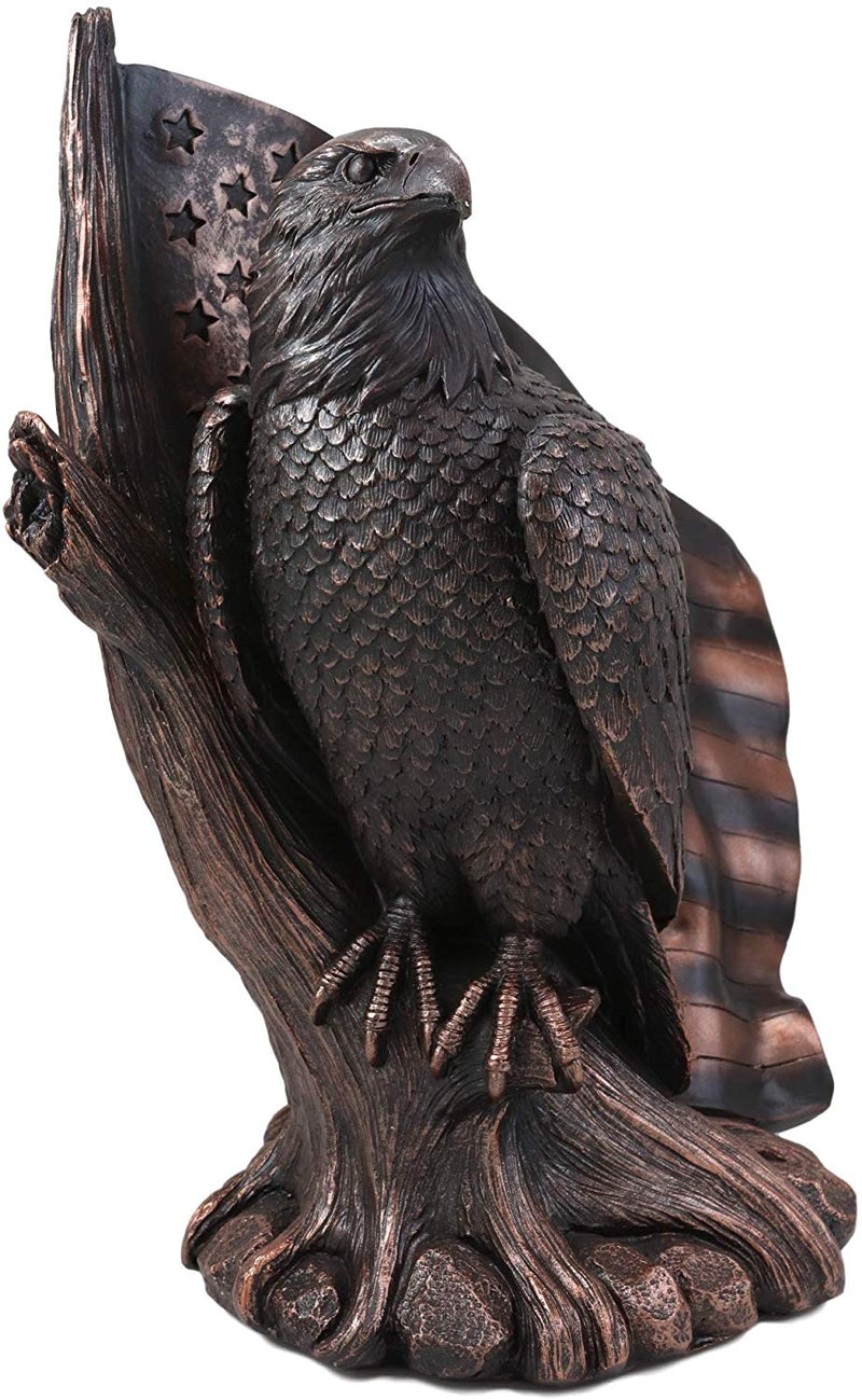 Ebros 10.5"H Lifelike USA Flag Patriotic Bald Eagle Perching On Tree Sculpture - Ebros Gift