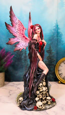 Black Sorceress Skulls Fairy with Red Rose Standing On Tombstone Figurine 15"H