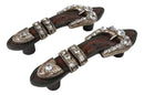 Set Of 8 Western Cowboy Tooled Leather Belt Buckle Rhinestones Cabinet Bar Pulls