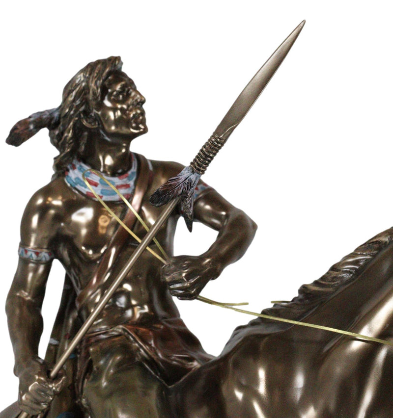 Tribal Native American Indian Warrior With Javelin Spear Riding Horse Statue