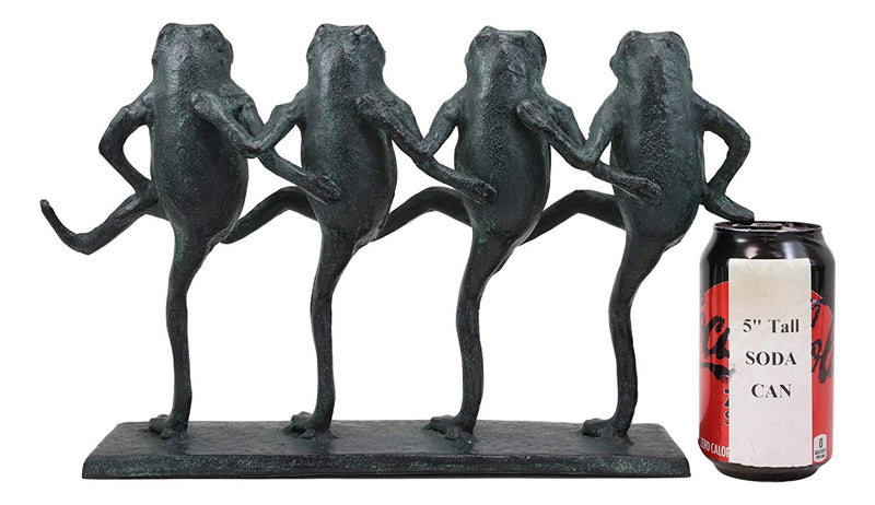 Ebros Gift Cast Aluminum Metal Whimsical Rustic Folk Dancing Frogs Parade Statue 14.25" Wide Frog Desktop Shelf Countertop Mantelpiece Decorative Sculpture in Verdi Green Finish