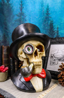 Gentleman Skeleton Skull With One Eye In Tuxedo Top Hat Smoking Cigar Figurine