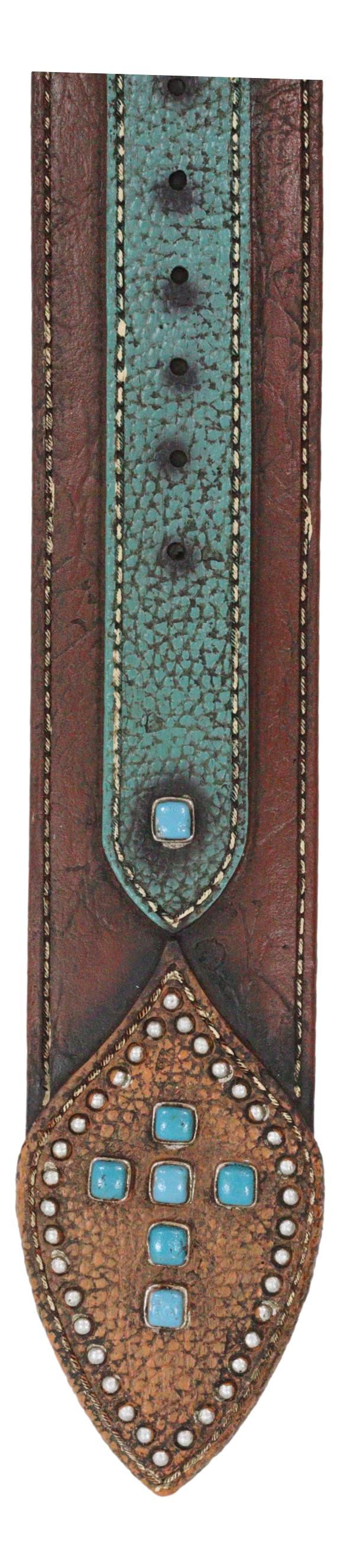 20" H Rustic Western Cowboy Faux Leather Turquoise Rocks Belt Buckle Wall Cross