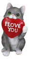 Feline Gray Tabby Cat Kitten Holding Large Red Heart Sign I Love You Figurine