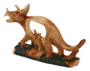 Jurassic Dinosaur 3 Horns Triceratops Mother and Baby Faux Wood Cutout Figurine