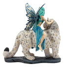 Large Blue Frost Fairy Riding Snow Leopard Statue Home Decor Mythical Fantasy