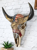 Western Patriotic Bull Cow Skull W/ American Flag Bald Eagle Marine Wall Decor