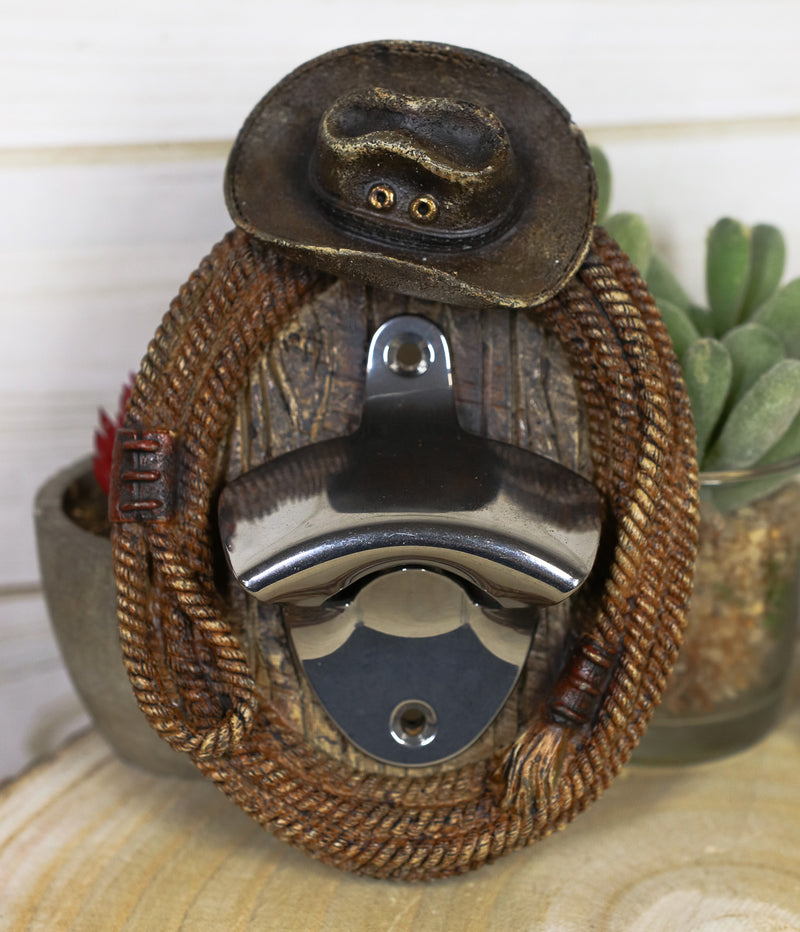 Country Rustic Western Cowboy Hat With Lasso Braided Ropes Beer Bottle Opener