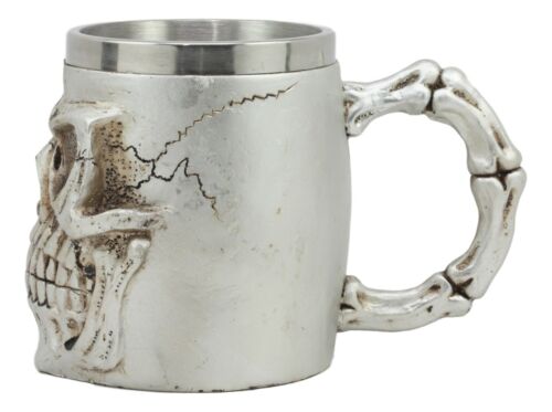 Grinning Silver Alien Skull Mug 14oz Extra Terrestrial UFO Tankard Beer Stein