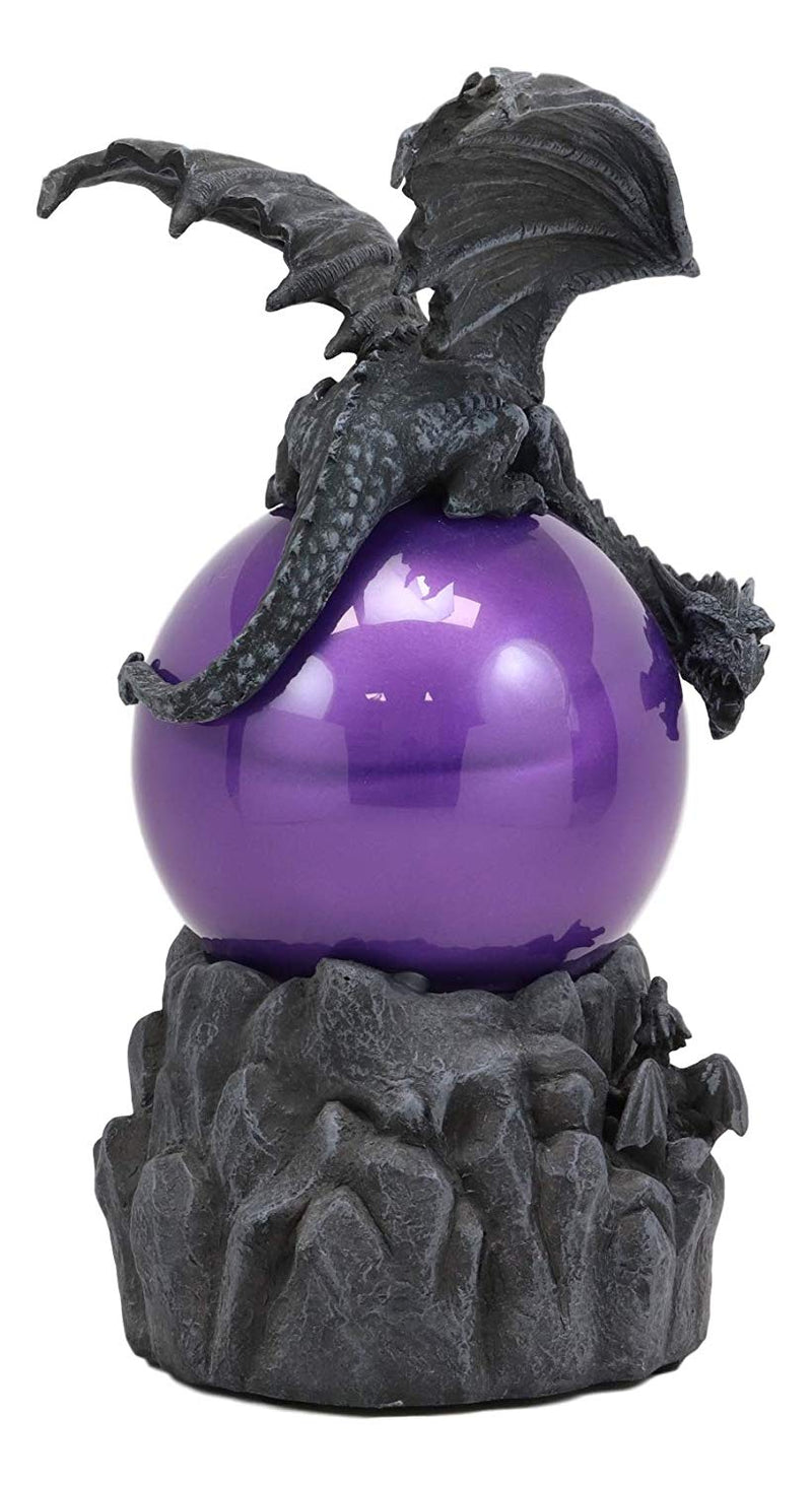 Ebros Twilight Dragon Resting On Purple Sandstorm Glass Ball Statue Sound Sensor Decor