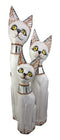 Balinese Wood Handicraft White Siamese Feline Cat Family Set of 3 Figurines 24"H