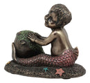 Merbaby Boy Playing With Blowfish And Starfish Figurine 3.75"L Nautical Mermaid