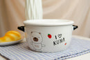 Pack Of 2 Beige Kuma Bear Porcelain Kids Food Bowls 25Oz W/ Condiment Lid Plate