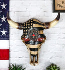 Western Bison Bull Cow Skull With USA Flag Maltese Fire Fighter Cross Wall Decor