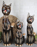 Balinese Wood Handicraft Blue Eyed Feline Cat Family Set of 3 Figurines 20"H