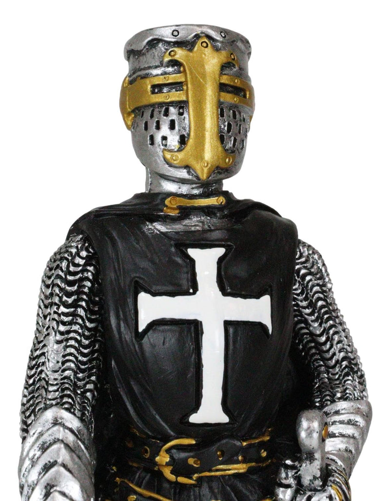 Black Cloak Medieval Crusader Swordsman With Shield Of Faith Knight Figurine