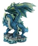 Ebros Large Blue Hyperion Water Behemoth Dragon Standing On Rock Figurine 11" H Decor