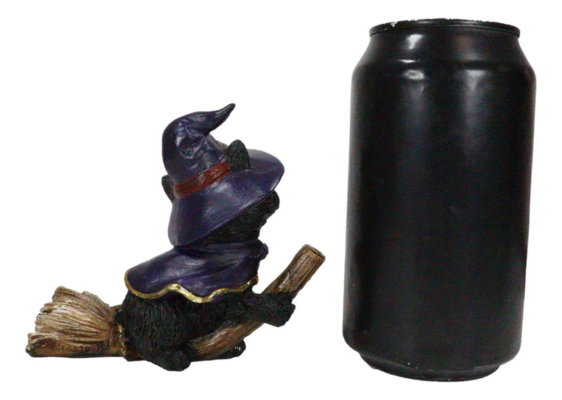 Halloween Black Cat with Witch Hat and Cape Riding Magical Broomstick Figurine