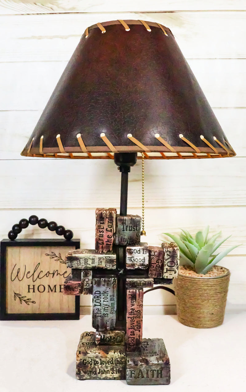 Rustic Western Christian Bible Scriptures Faith Hope Love Grace Cross Table Lamp