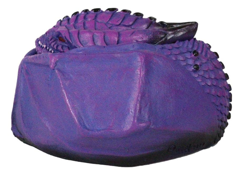 Hibernating Dragon Purple Serpent Drake Small Stash Trinket Jewelry Box Figurine