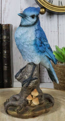 Wildlife Blue Jay Passerine Bird Perching on Tree Stump Spring Bouncing Figurine