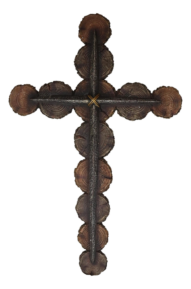 Christian Rustic Tree Bark Log Circles With Layered Nail Spikes Wall Cross