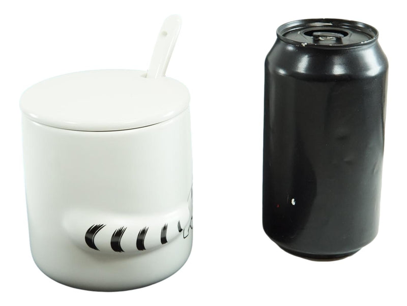 Pack Of 2 Black White Walking Cat 3D Tail Coffee Mugs With Lid And Spoon 12oz