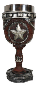 Western Stars And Horseshoes Floral Scroll In Faux Tooled Leather Wine Goblet