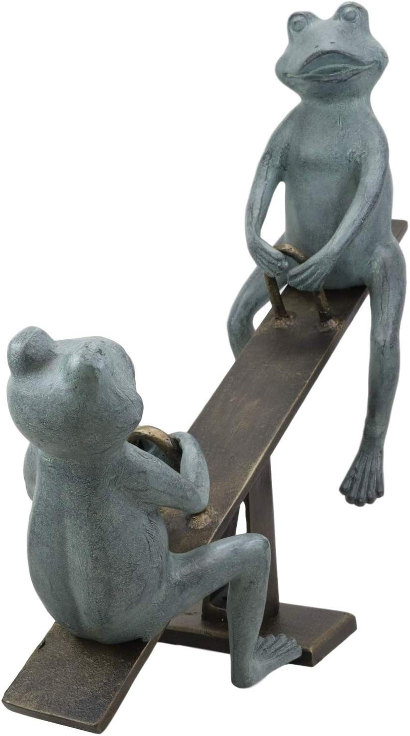 Ebros Large Aluminum Father and Son Frogs On Seesaw Garden Statue 21" Long