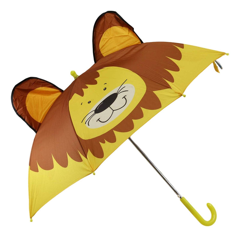 Ebros Gift Children Kids Animated Colorful Pop Up Umbrella 33" Diameter Animal Themed Umbrellas with 3D Ears Or Eyes Fun Child Friendly Playing in The Rain (Yellow King of The Jungle Lion)