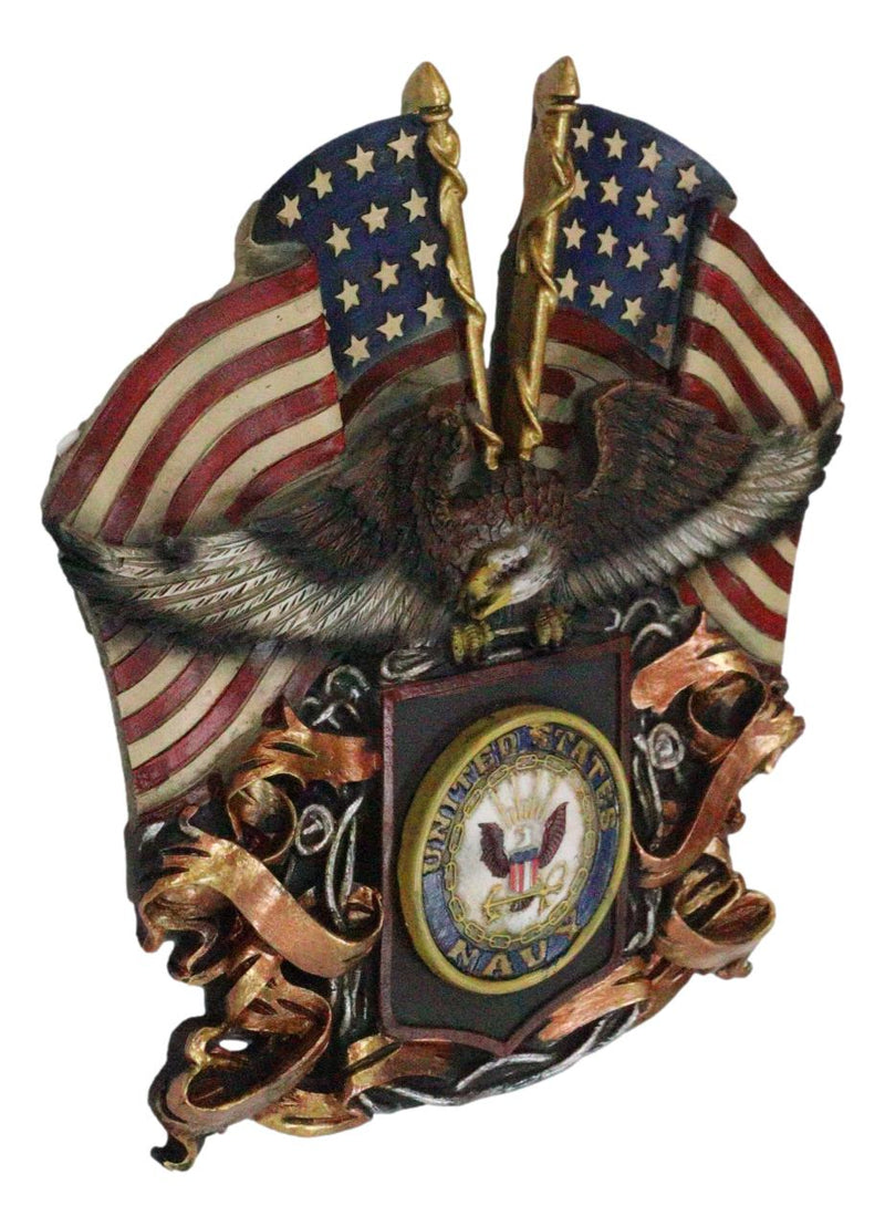 Patriotic US United States Navy Eagle Emblem With 2 American Flags Wall Decor