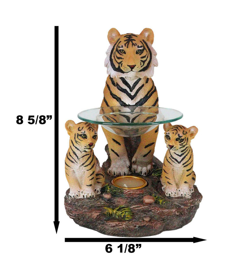 Jungle Predator Bengal Tiger Mother & Cubs Candle Heat Oil Tart Burner Figurine