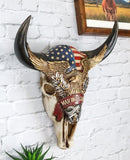 Western Patriotic Bull Cow Skull W/ American Flag Bald Eagle Marine Wall Decor