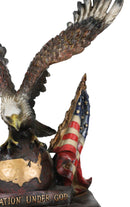 Bald Eagle On Globe With Texas & American Flags Figurine One Nation Under God