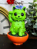 Ebros Maneki Neko Kitty Cat Faux Succulent Cactus With Flower In A Pot Mini Figurine