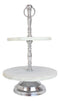 Contemporary 2 Tier Dining Tabletop Marble Aluminum Serving Platter Tray Stand