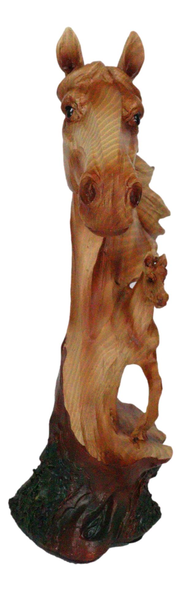 Rustic Western Stallion Horse Bust With Mustang Sculpture In Faux Wood Finish