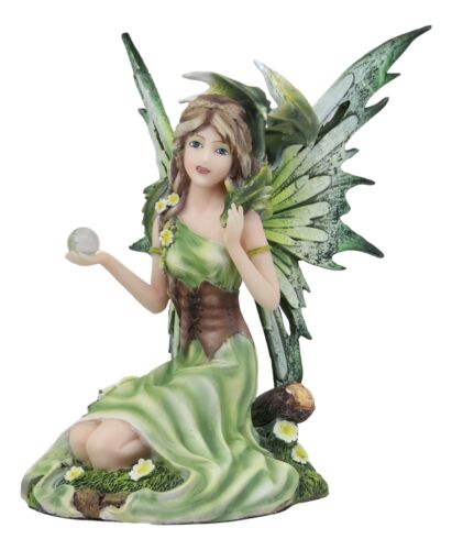 Earth Gaia Summer Fairy Goddess With Moss Jade Dragon Statue Fae Pixie Decor