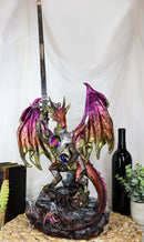 Ebros Gift Large Hyperion Red Ember Crystal Heart Armored Dragon Guardian of Orb and Excalibur Dagger Blade Sword Statue 12" Tall Medieval Dungeons and Dragons Fantasy Decorative Sculpture