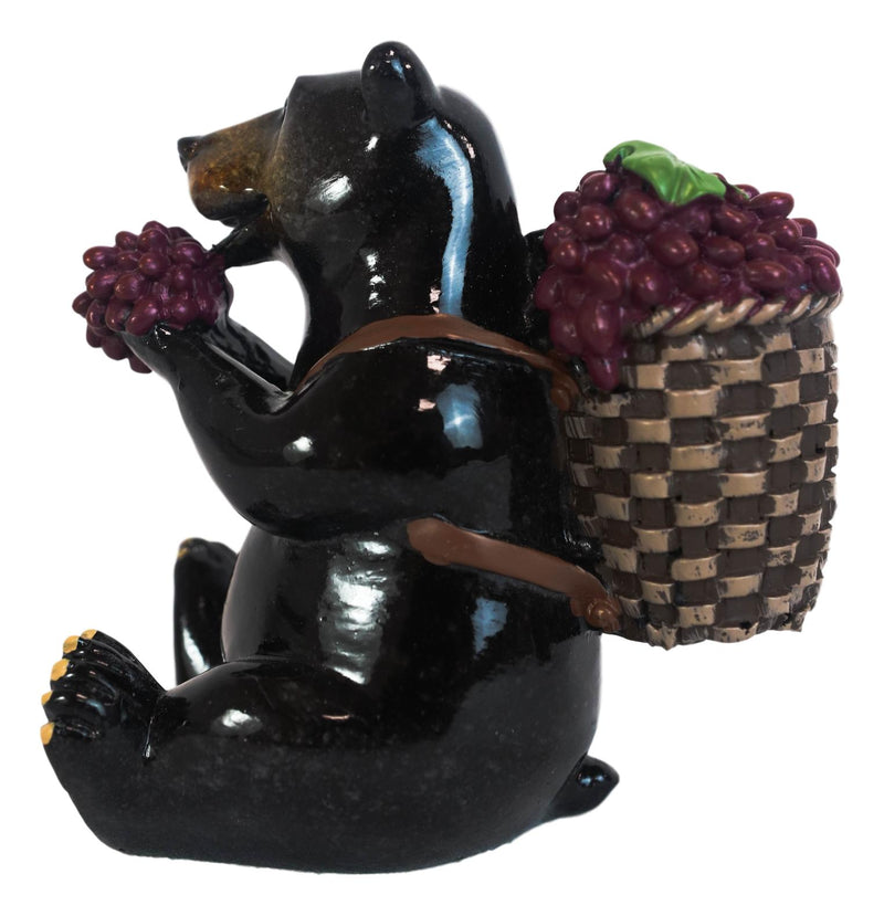 Western Rustic Berry Picking Black Bear With Fruit Harvest Bag Figurine Bears