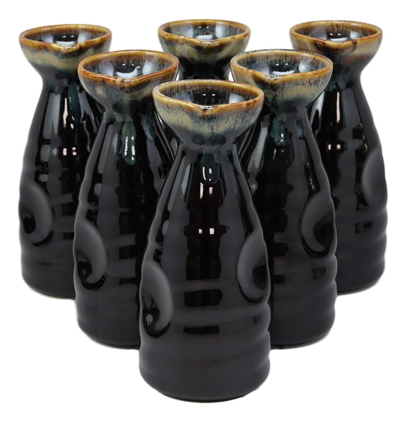 Ebros Glazed Ceramic Brown Waterfall Japanese Wine Sake Tokkuri Flask Pack of 6 Flasks