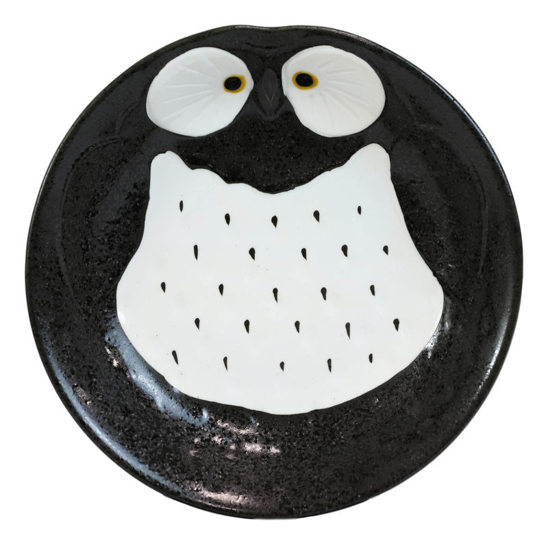 Pack Of 4 Black Whimsical Owl Ceramic Salad Entree Deep Plates Or Shallow Bowls