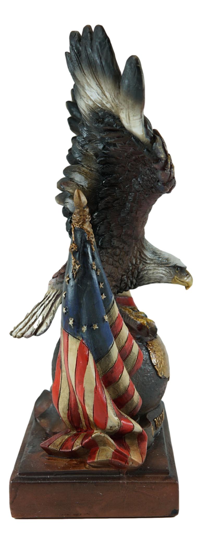 Bald Eagle On Map Of America Globe With 2 Flags Figurine One Nation Under God