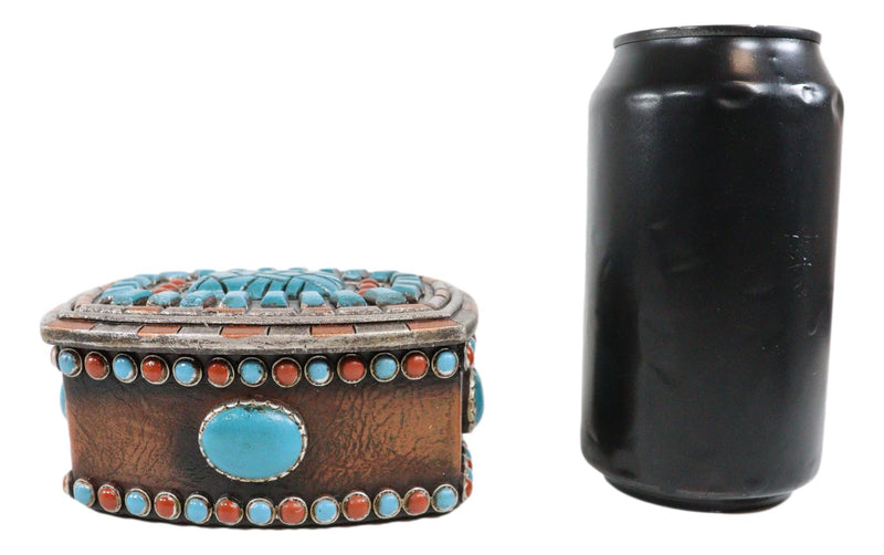 Southwest Boho Chic Navajo Vector Motif Turquoise Gems Decorative Jewelry Box