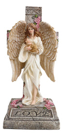 Ebros Christian Inspirational Love Angel With Rose Cross Desktop Plaque Figurine