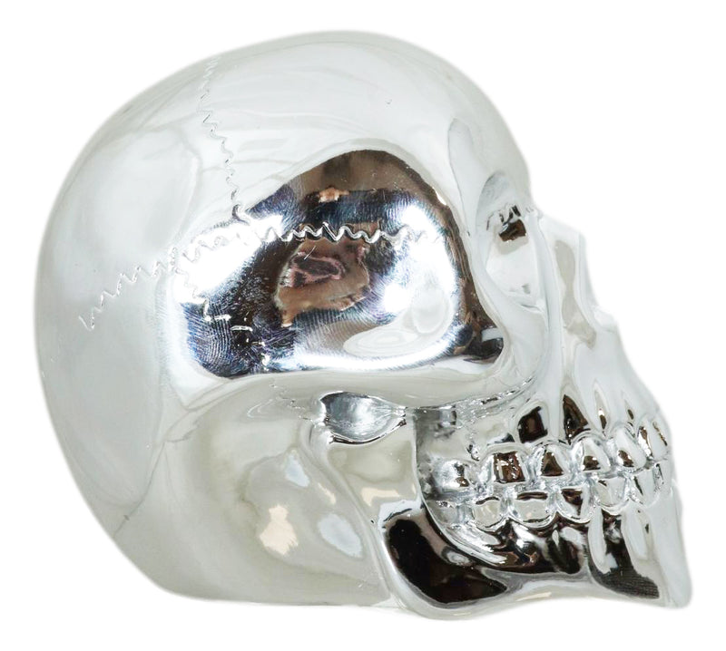 Chrome Silver Electroplated Jointed Human Skull Small Ossuary Macabre Figurine