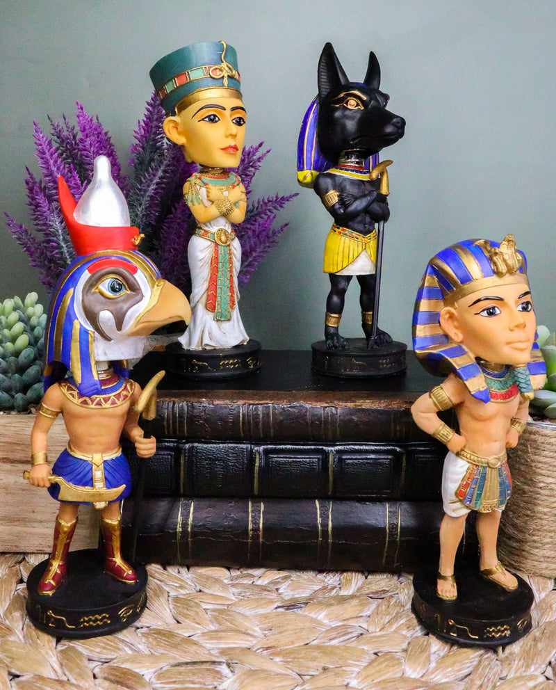 Egyptian Gods Horus Anubis Pharaoh King Tut And Nefertiti Bobblehead Set of 4