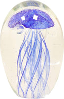 Ebros Art Glass Glow in The Dark Translucent Jellyfish & LED Base (Dark Blue)